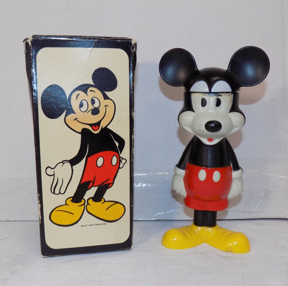 1970 Avon Disney Plastic Mickey Mouse Bubble Bath 4.5 oz Empty In Original Box