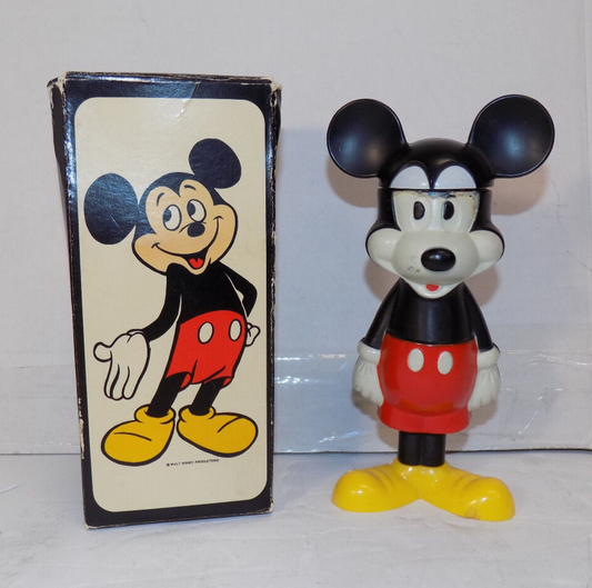 1970 Avon Disney Plastic Mickey Mouse Bubble Bath 4.5 oz Empty In Original Box
