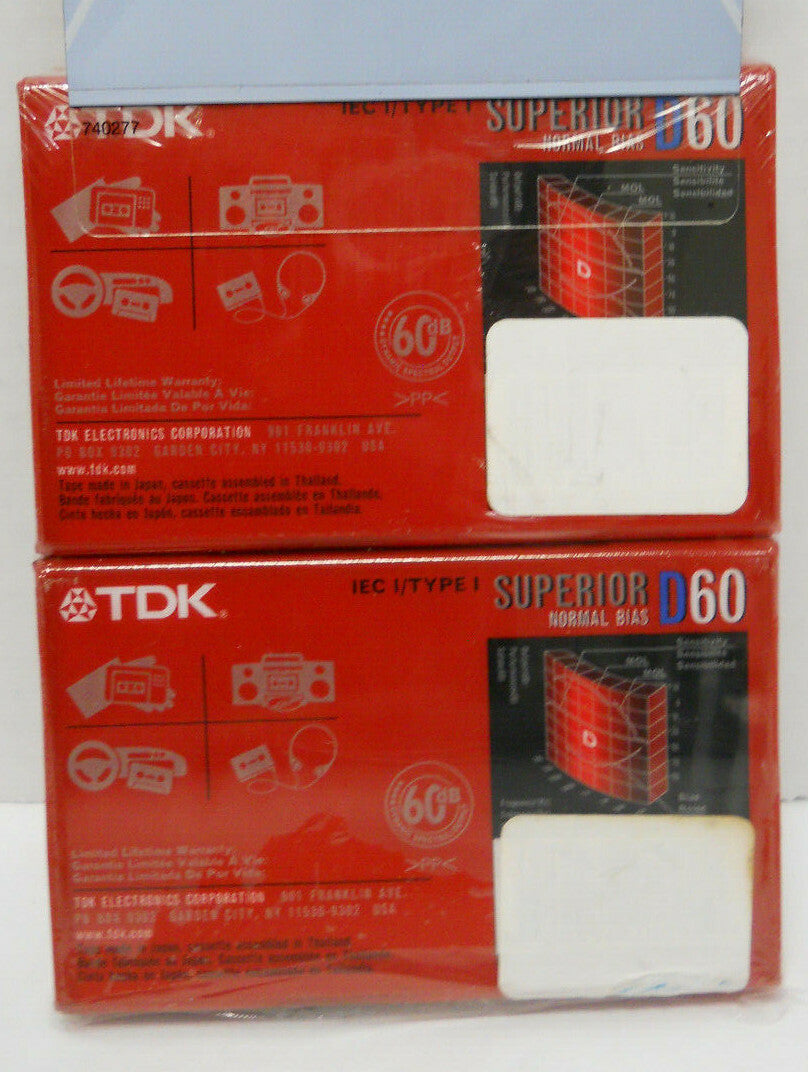 2 TDK Superior Normal Bias D60 Blank Audio Cassette Tapes - Sealed