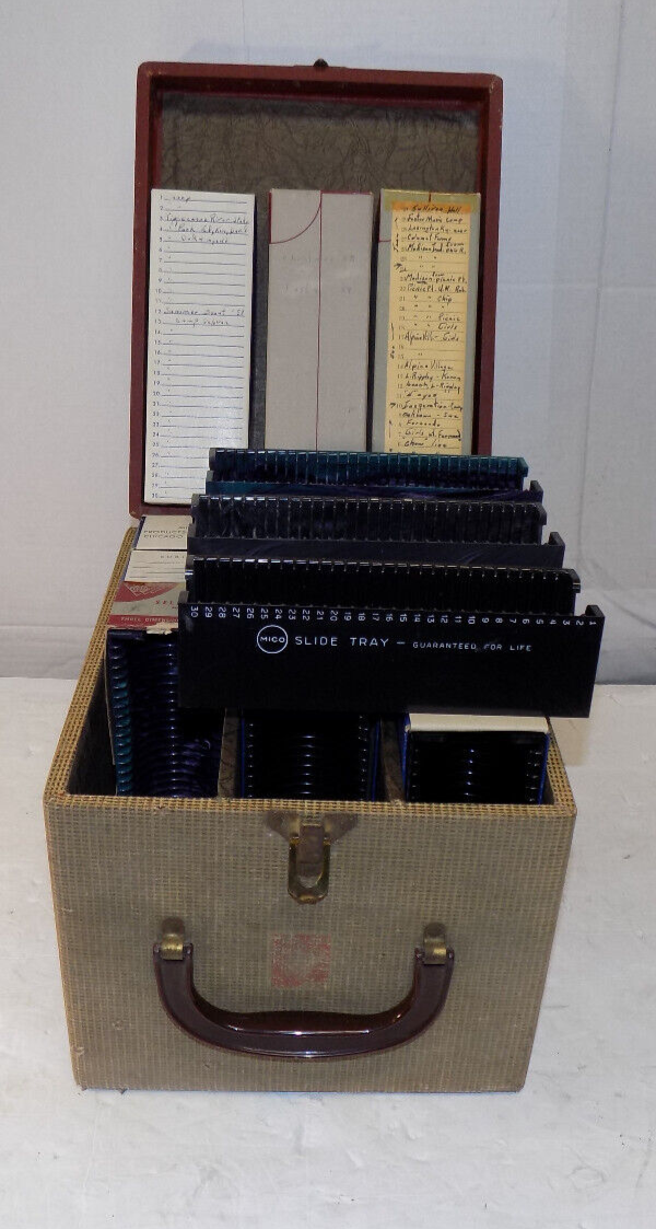 Vintage Bekins Slide Tray Storage Carrying Case & 14 Mixed Mico & TDC Slide Tray