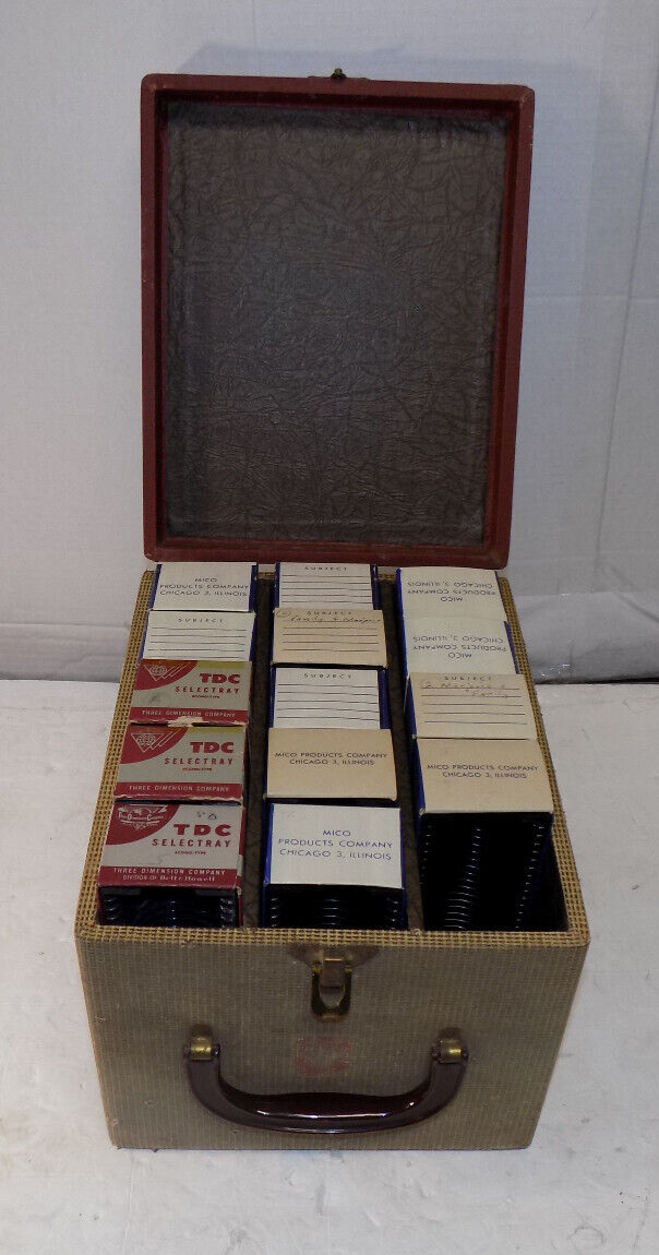 Vintage Bekins Slide Tray Storage Carrying Case & 14 Mixed Mico & TDC Slide Tray