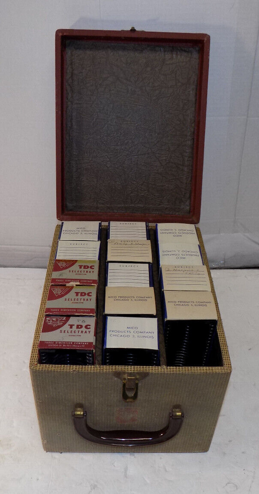 Vintage Bekins Slide Tray Storage Carrying Case & 14 Mixed Mico & TDC Slide Tray