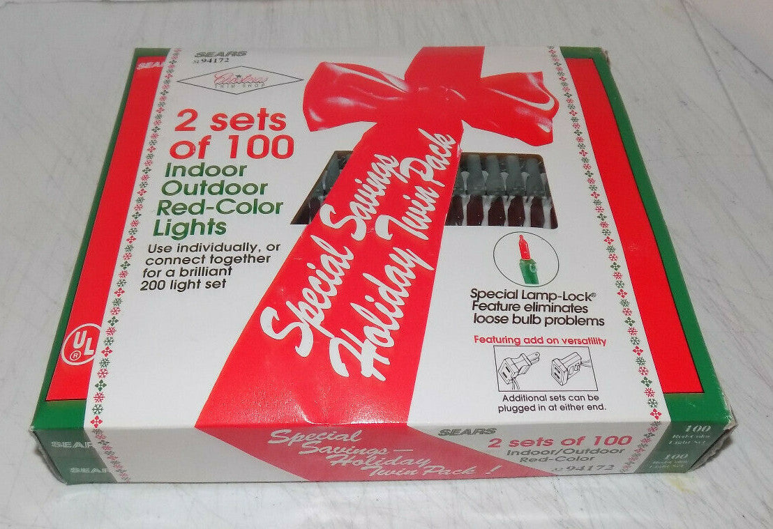 Vintage Sears 2 Sets Of 100 Red Christmas String Lights NIB