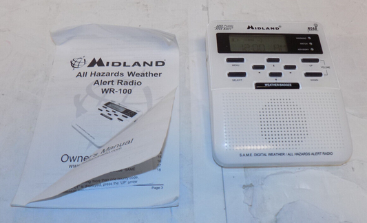 Midland All Hazards NOAA Weather Alert Radio Model WR-100 No Power Adapter