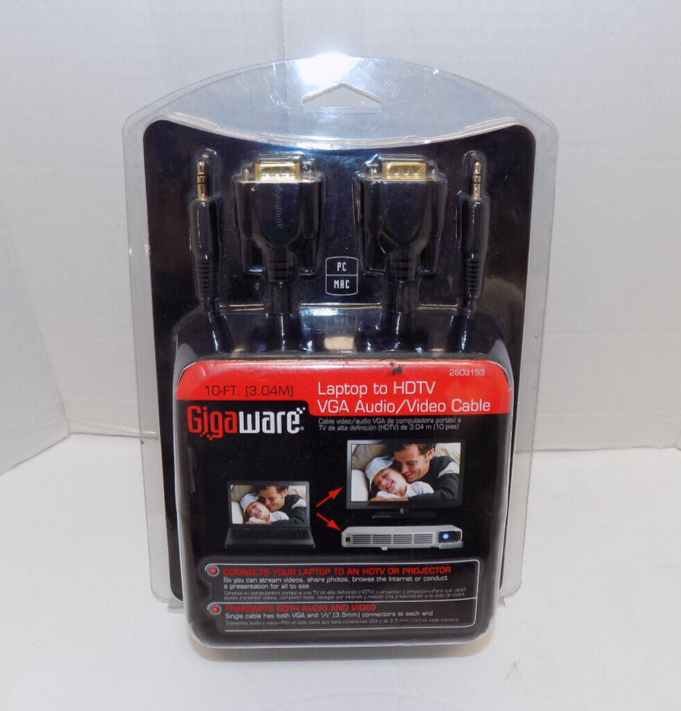 Gigaware 10 Ft Laptop to HDTV VGA Audio/Video Cable PC or MAC Model 2603153 NEW