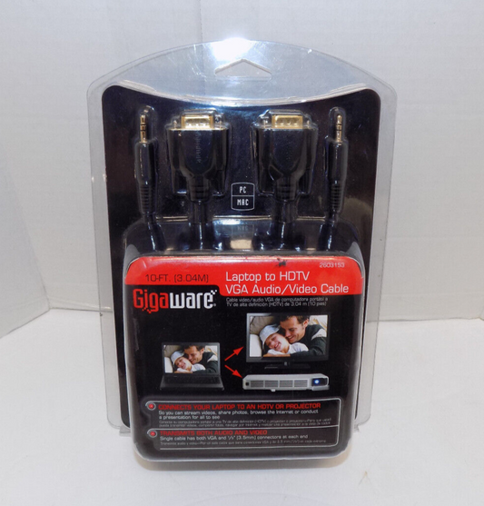 Gigaware 10 Ft Laptop to HDTV VGA Audio/Video Cable PC or MAC Model 2603153 NEW
