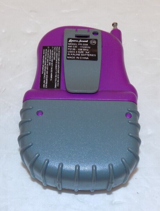 Lenoxx Sound PR-35M Purple AM FM Transistor Radio Portable W/Belt Clip