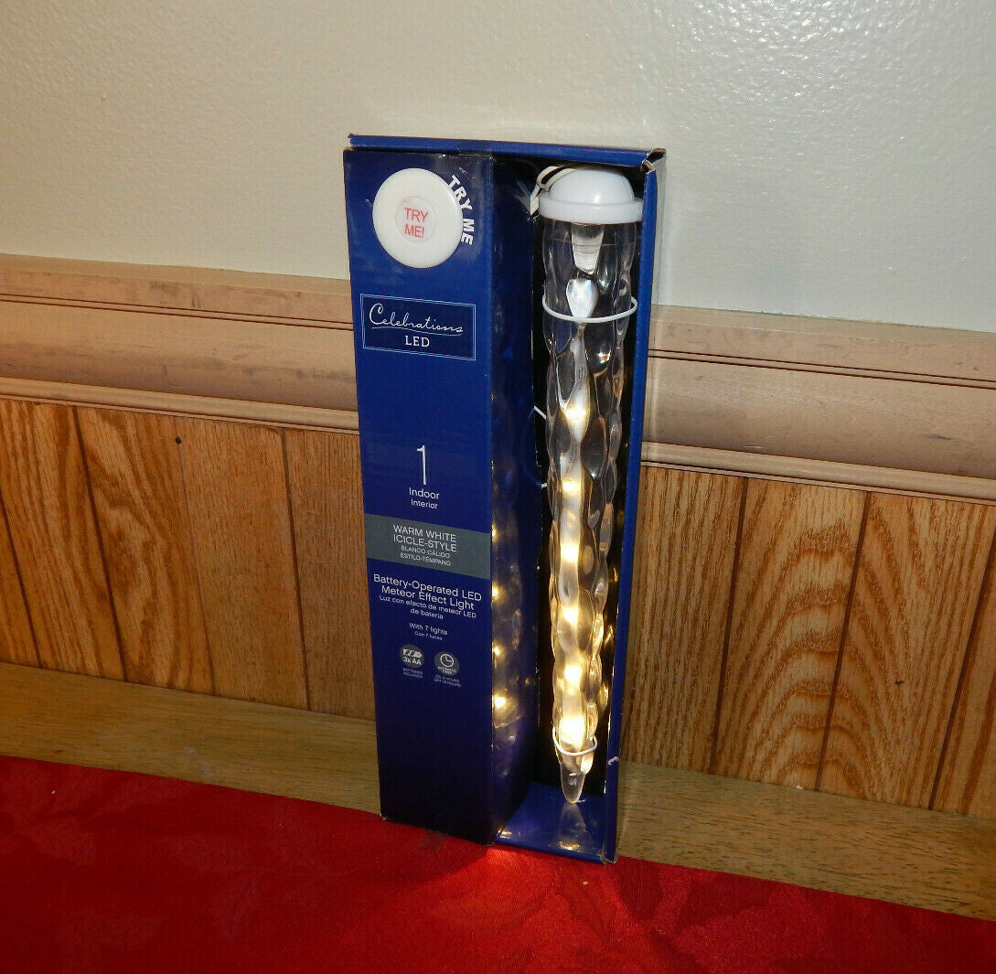 Celebrations LED Icicle Light 10" Battery Powered Christmas Icicle Light