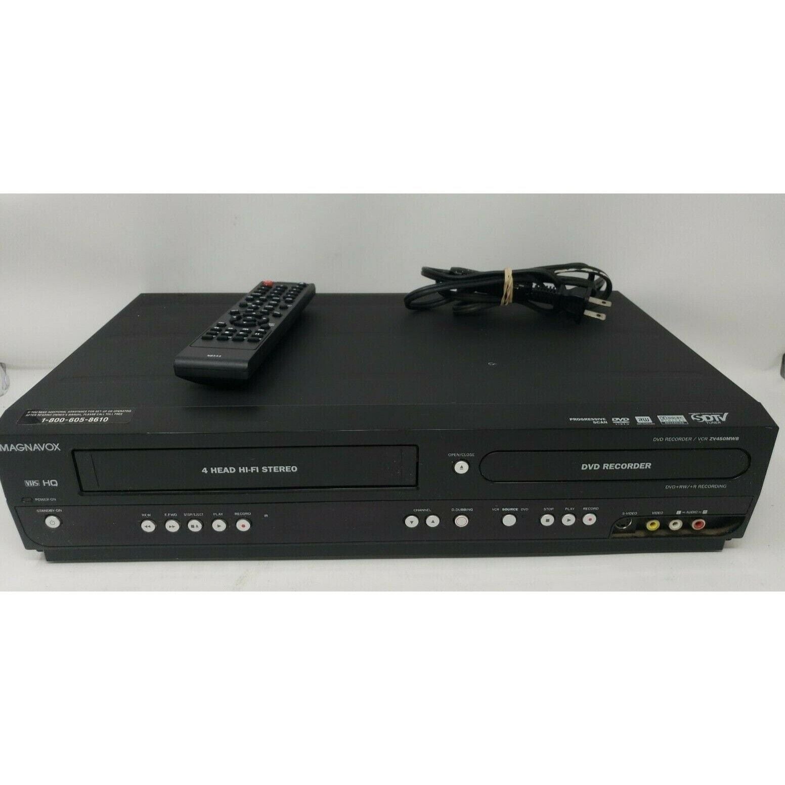 Magnavox ZV450MW8 DVD Recorder VCR Combo 1 Button Vhs to Dvd Dubbing with Remote