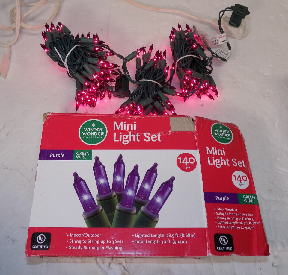 140 Lights Purple String Lights Christmas Mini Light Set Lighted length 28'