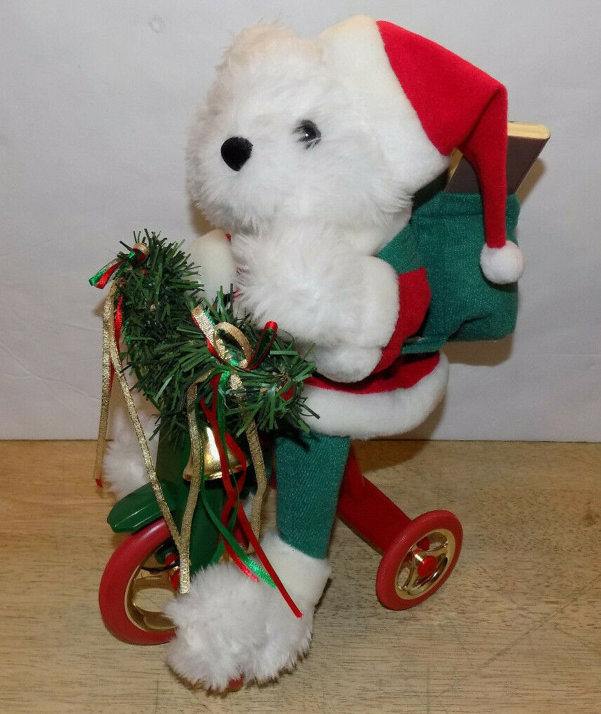 14" Animated Christmas Santa Bear Motorized Riding Bicycle Plays Jingle Bells