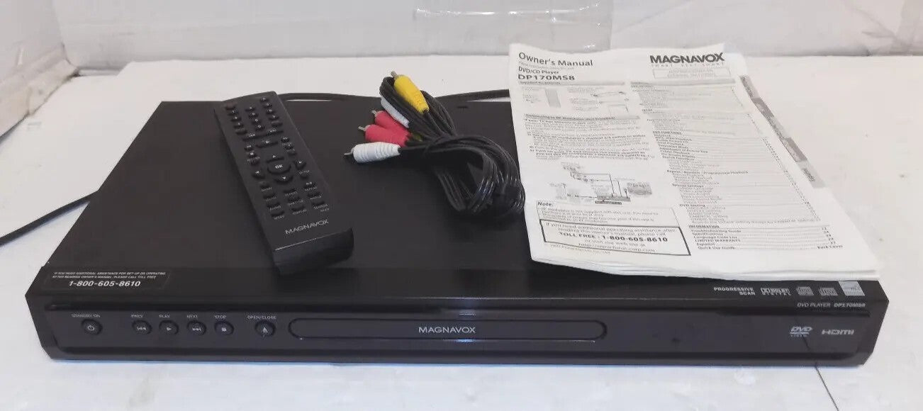Magnavox DP170MS8 AV HDMI DVD CD Player with Manual Remote and Cables