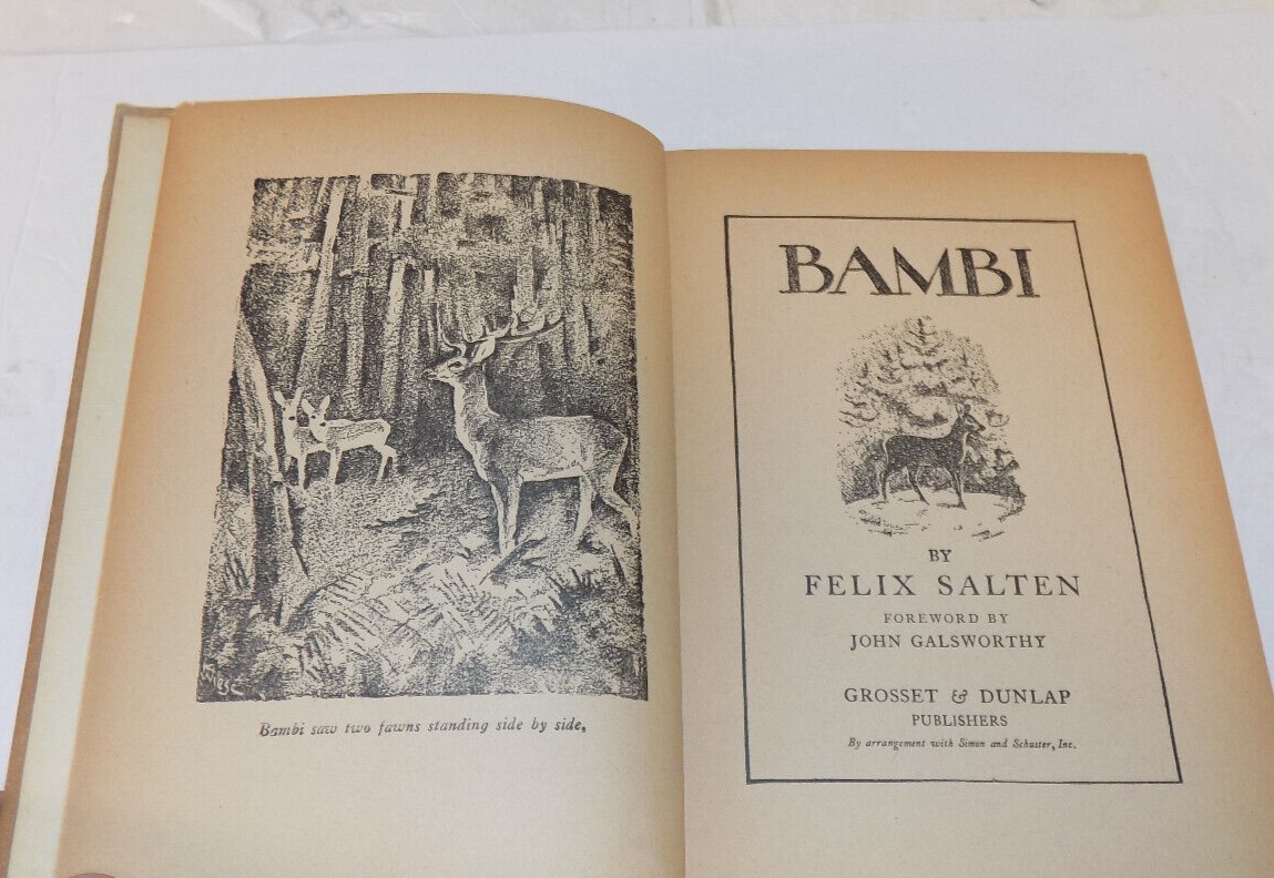Bambi By Felix Salten Hardcover Book 1929 Publication Grosset & Dunlop