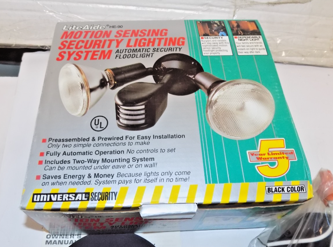 LiteAide HE-90 Motion Sensing Security Lighting System Floodlight 40' x 60' Area