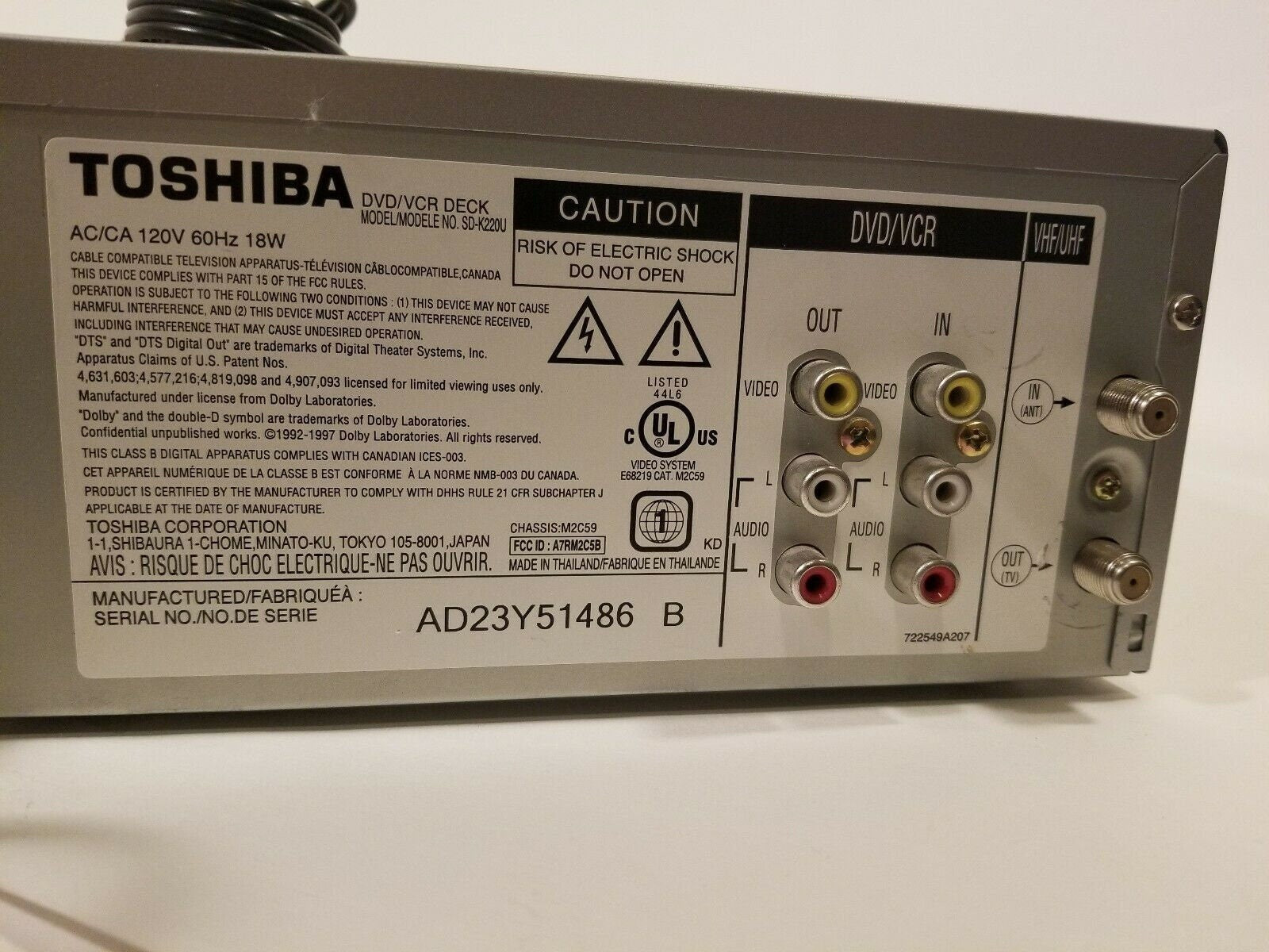 Toshiba SD-K220 DVD VCR Combo with Remote Control, A/V Cables & Hdmi Adapter