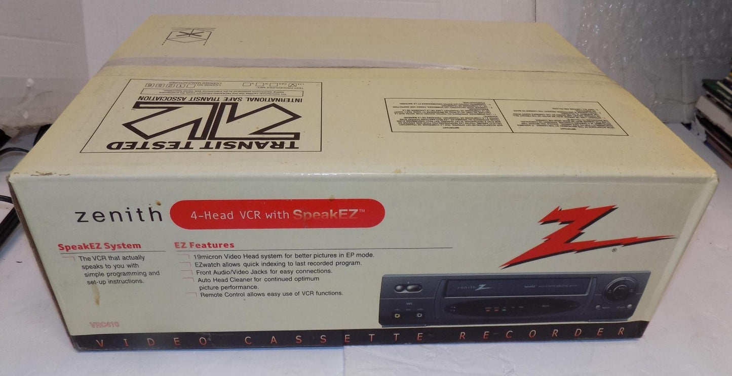 New in Box Zenith Vrc410 4 Head Mono VHS VCR HDMI Adapter Included