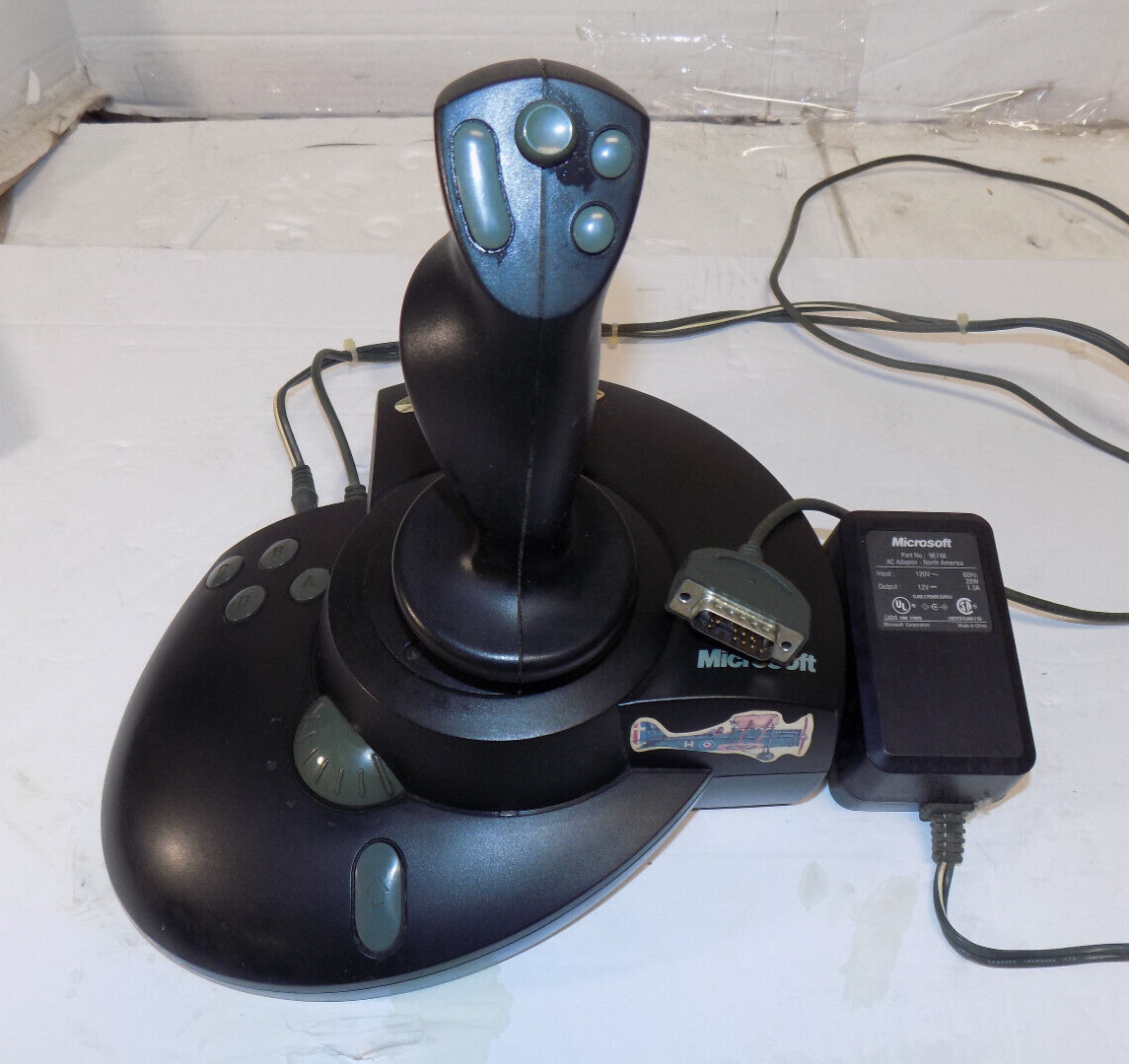 Vintage Microsoft SideWinder Force Feedback Pro Flight Joytick With Adapter