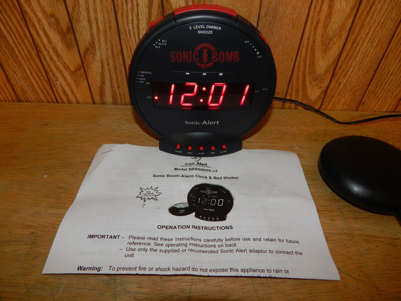 Sonic Alert Boom Loud Vibrating Bomb Alarm Clock Bed Shaker SSB500SS-V3