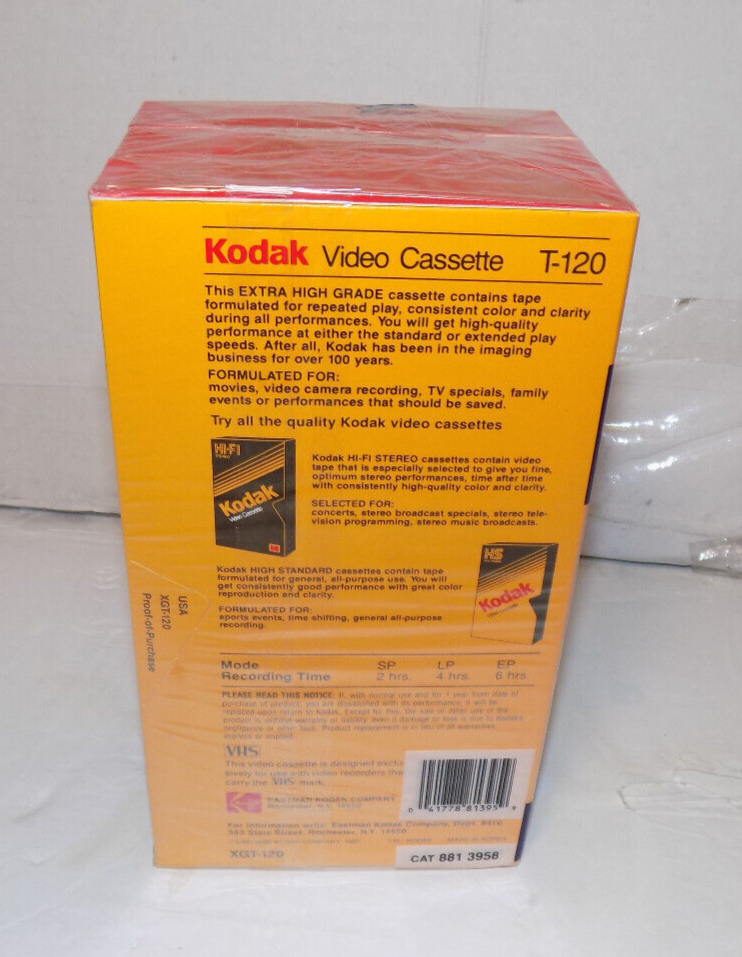 3 Pack Kodak Video Cassette VHS Tapes T-120 6 Hours XHG New