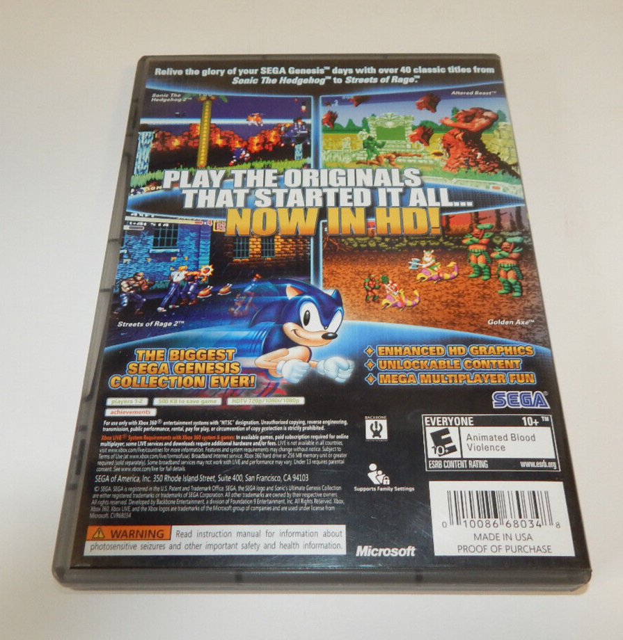 XBOX 360 Sonic's Ultimate Cenesis Collection Platinum Hits Video Game NTSC