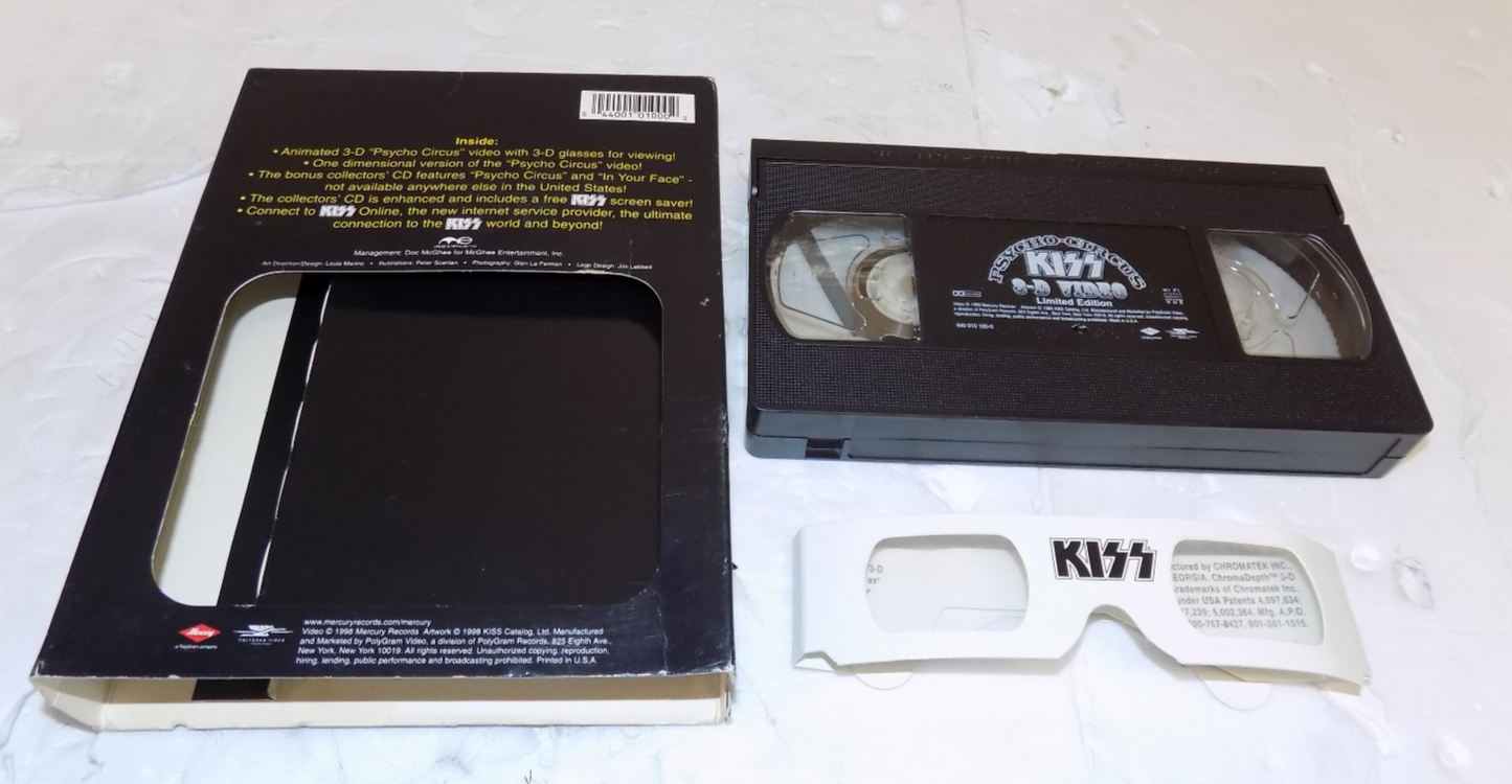 Kiss Psycho Circus 3-D Video with 3-D Glasses1998 VHS
