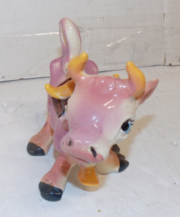 Vintage Thames Japan Ceramic Pink Milk Cow Blue Eyes 4.75 Inches Tall