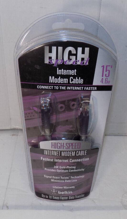 Belkin High Speed Internet Modem Cable 15' 24k Gold-Plating F3L900-15-ICE-S New