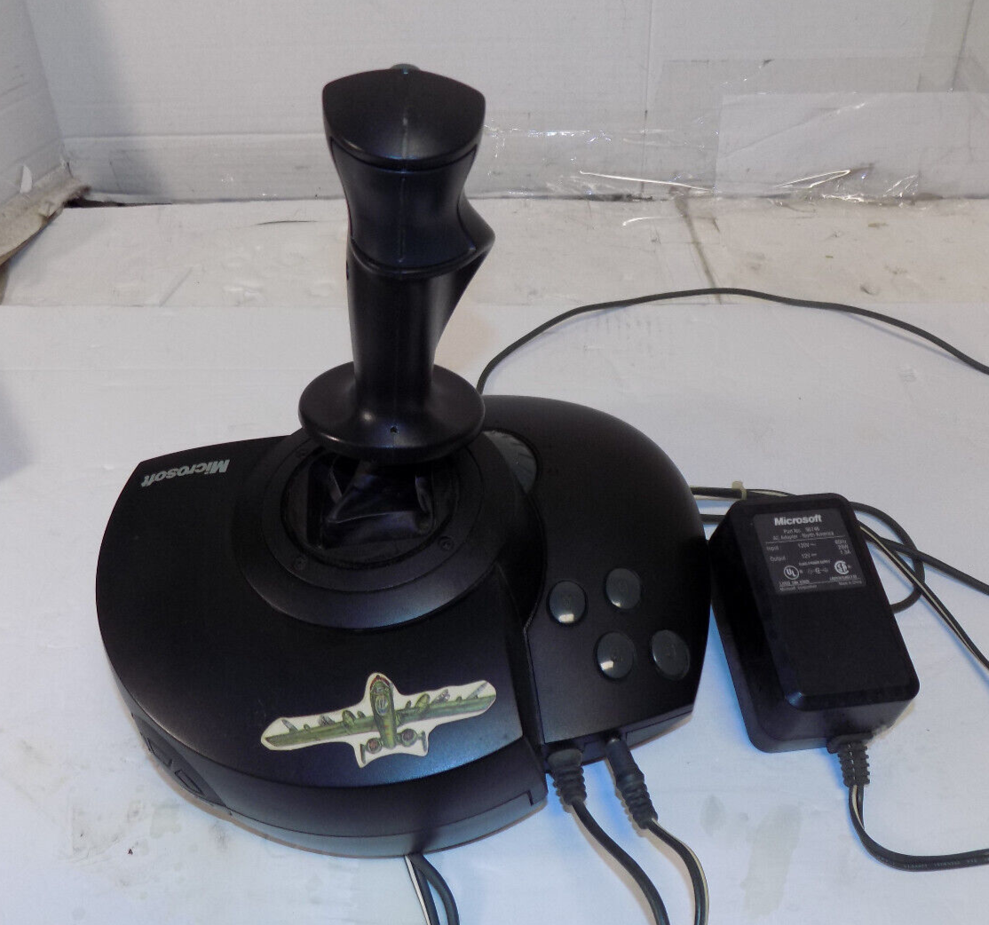 Vintage Microsoft SideWinder Force Feedback Pro Flight Joytick With Adapter