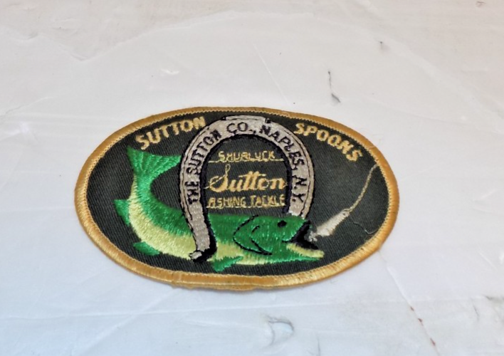 Vintage SUTTON SPOONS Fishing Tackle Iron On Patch The Sutton Co. Naples, NY