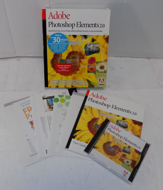 Adobe Photoshop Elements 2.0 Software PC or Mac Complete 2002