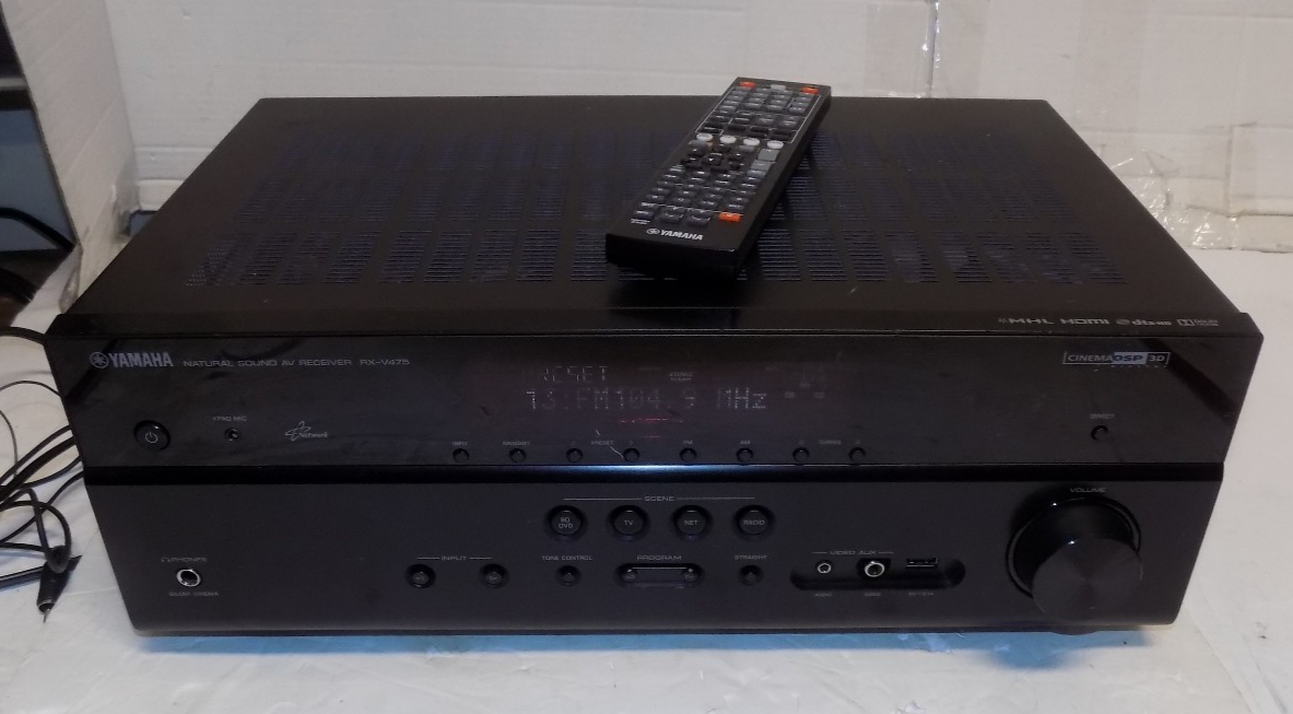 Yamaha RX-V475 Stereo Receiver 5.1 Channel HDMI USB Headphone Jack Remote Bundle