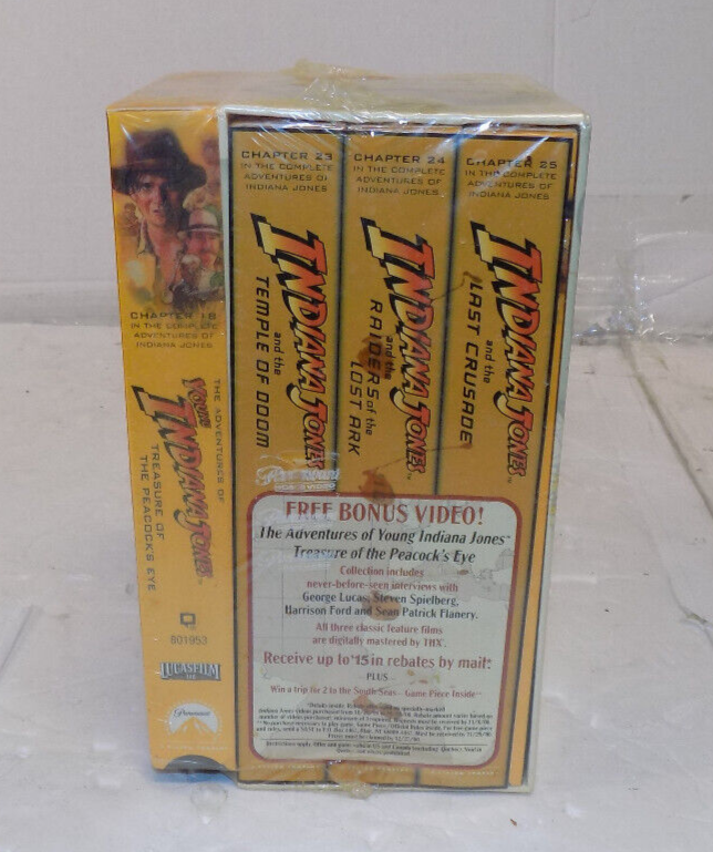 The Adventures of Indiana Jones VHS Boxed Trilogy w/ Bonus Peacock’s Eye SEALED!