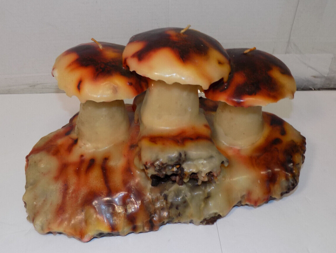 Vintage 1970's Wax Candle Sculpture Mushroom Wax Novelty Art Wood Base