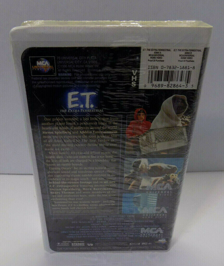 E.T. The Extra-Terrestrial Movie VHS Tape 1996 In Clamshell Case New