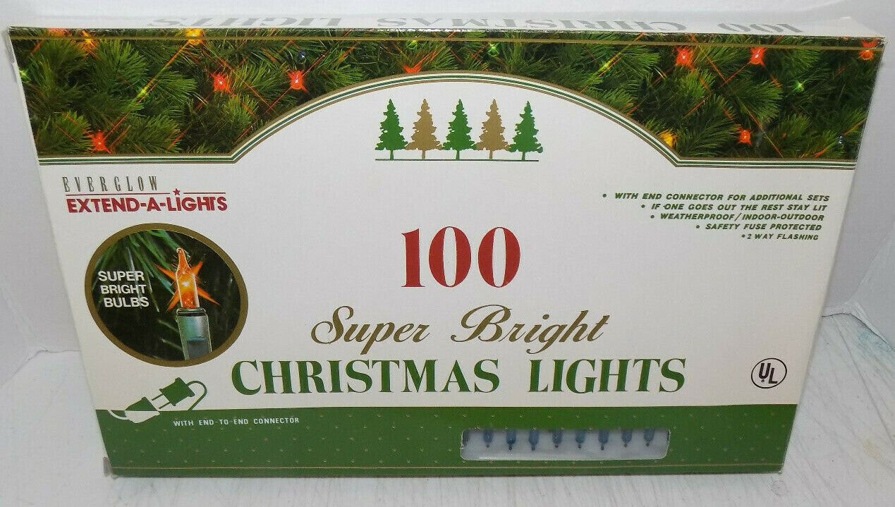 Vintage Everglow 100 Blue Christmas String Light Set NIB