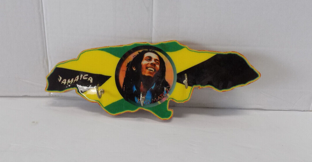 Bob Marley Jamaica Reggae Wooden Wall Mount Key Holder 3 Hooks 11 inches