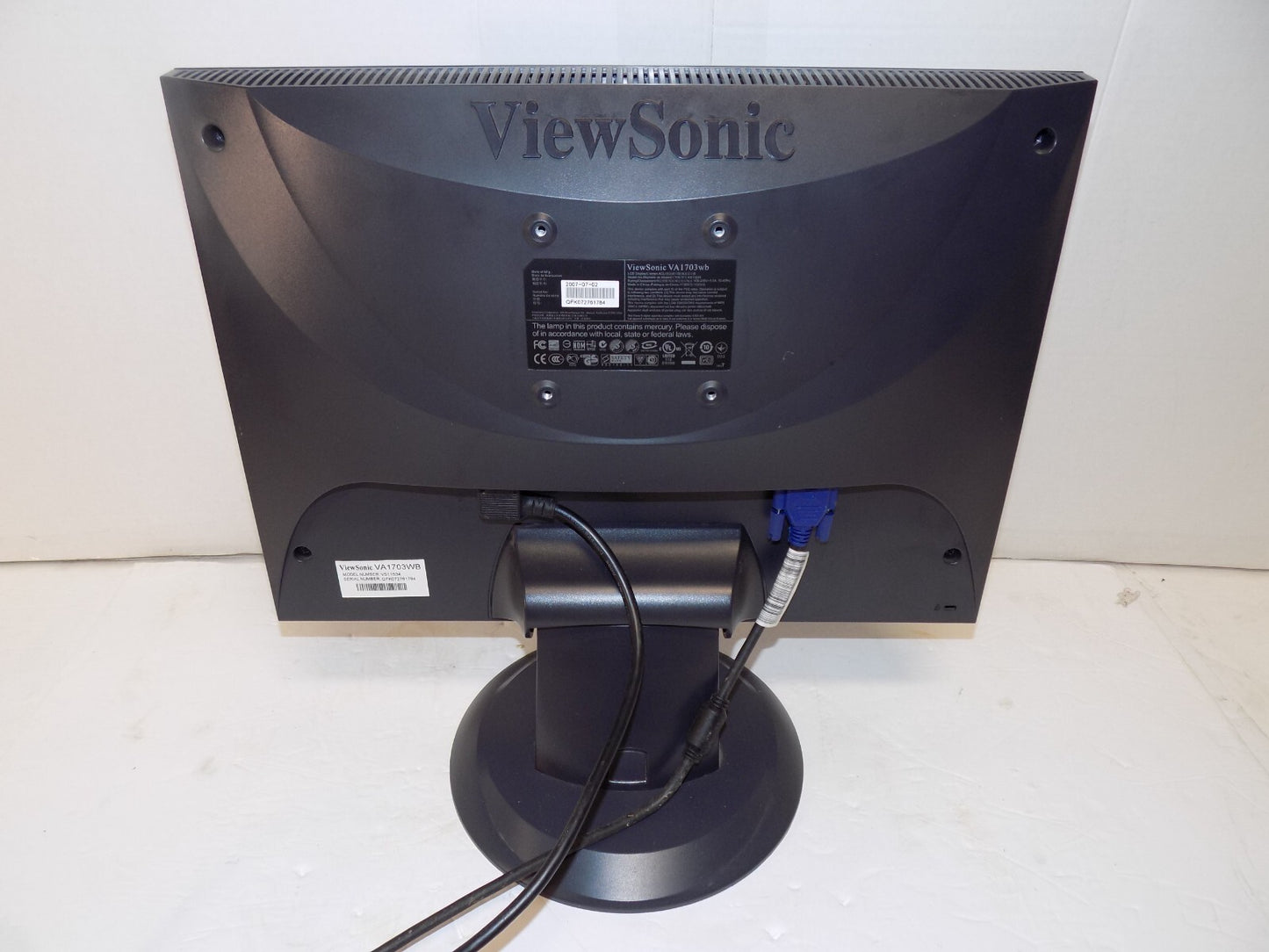 ViewSonic VA1703wb 17" Computer Monitor with VGA and Power Cable