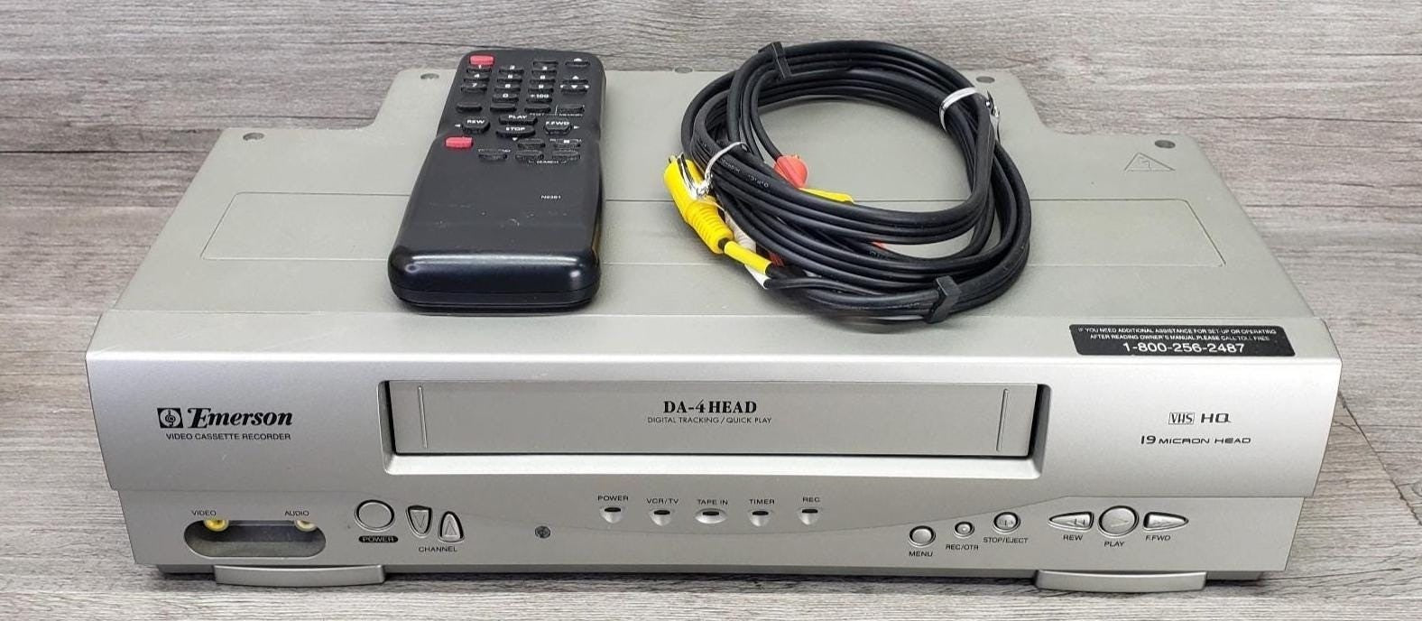 Emerson EWV404 Mono VHS VCR VHS Player With Remote, A/V Cables & Hdmi Adapter