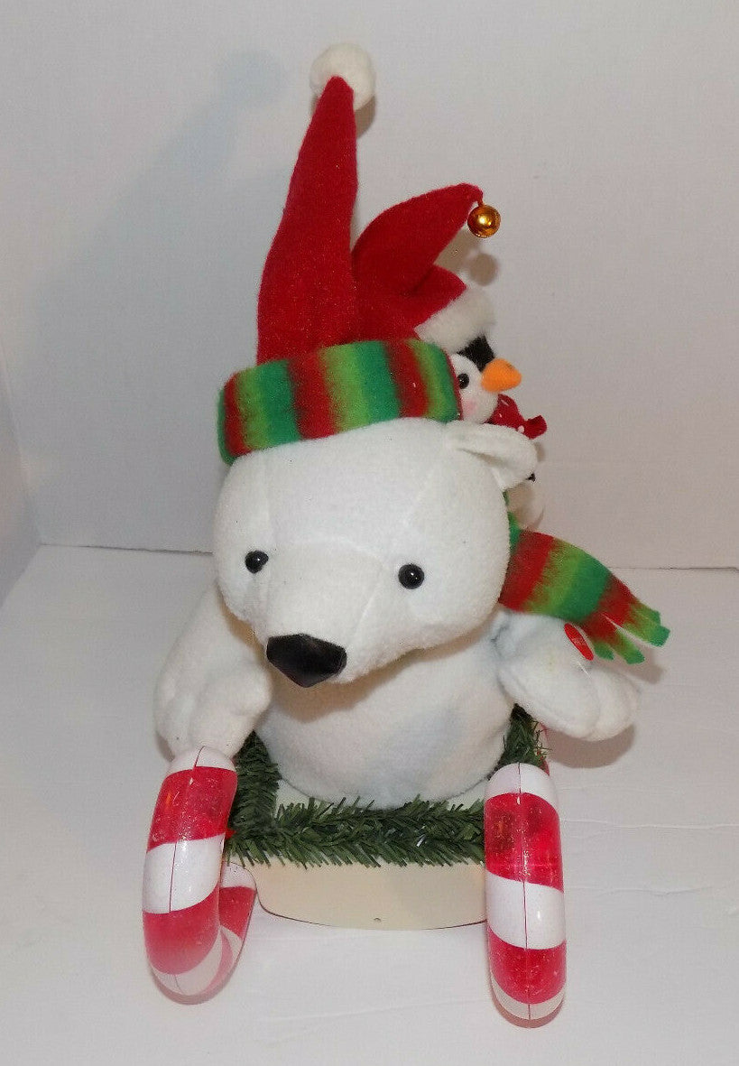 Animated Polar Bear And Penguin On Candy Cane Sled Sleigh Ride Avon 2007