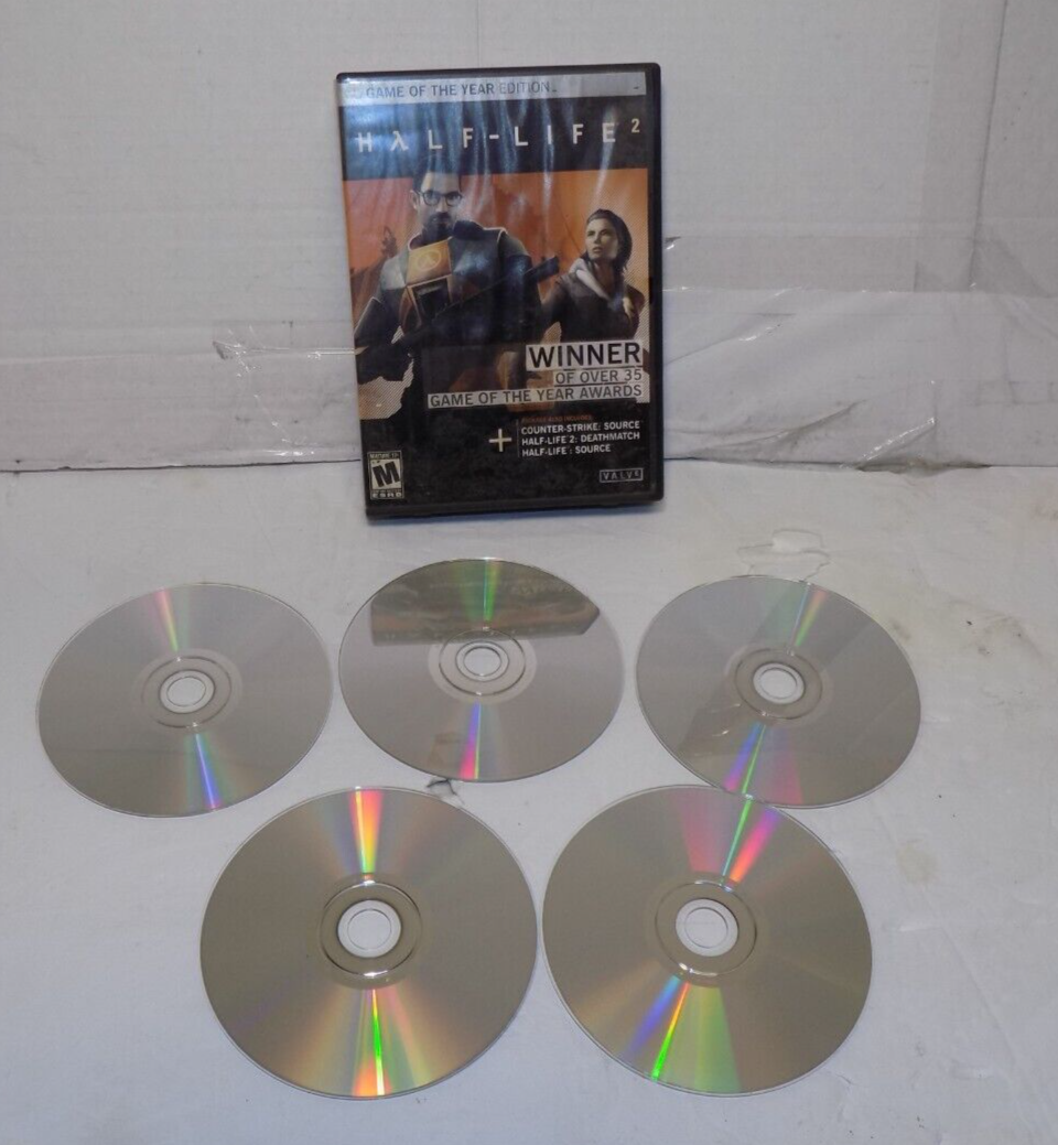 Half-Life 2 Game of the Year Edition PC CD-ROM 2005 5 Disc Set Valve Corp
