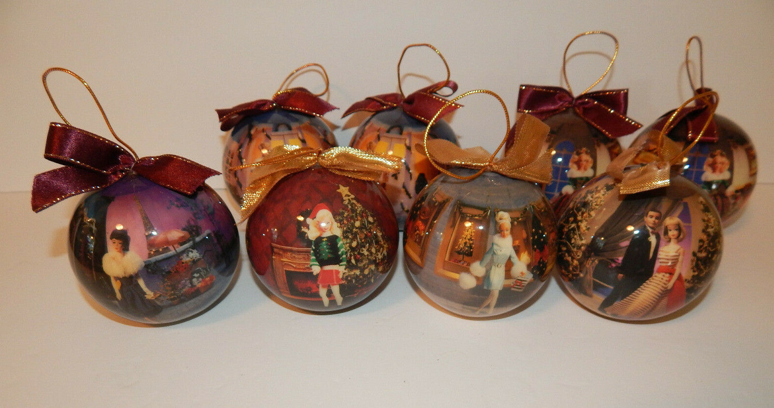 Set of 8 Barbie Doll Christmas Ornaments 1997