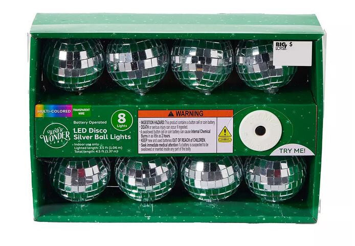 Christmas Disco String Lights 8 Multicolor LED Lights Battery Operated 4.5' New