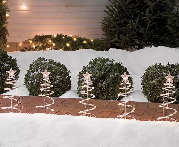 Winter Wonder Lane Clear Spiral Tree 5-Piece Christmas Pathway Markers New