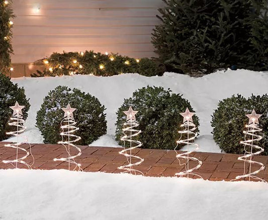Winter Wonder Lane Clear Spiral Tree 5-Piece Christmas Pathway Markers New