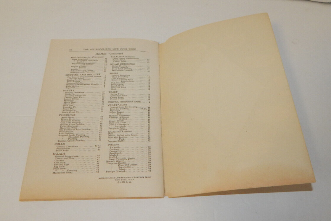 Vintage Metropolitan Life Insurance Metropolitan Cook Book Recipe Book SC