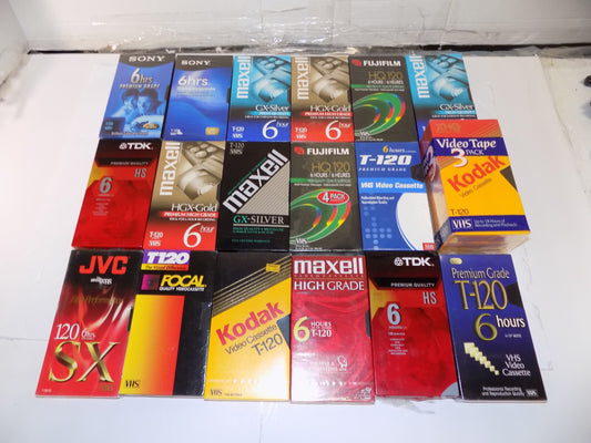 Lot Of 20 Various VHS T-120 6 Hour VCR Blank Video Tapes NEW SEALED Most Premium
