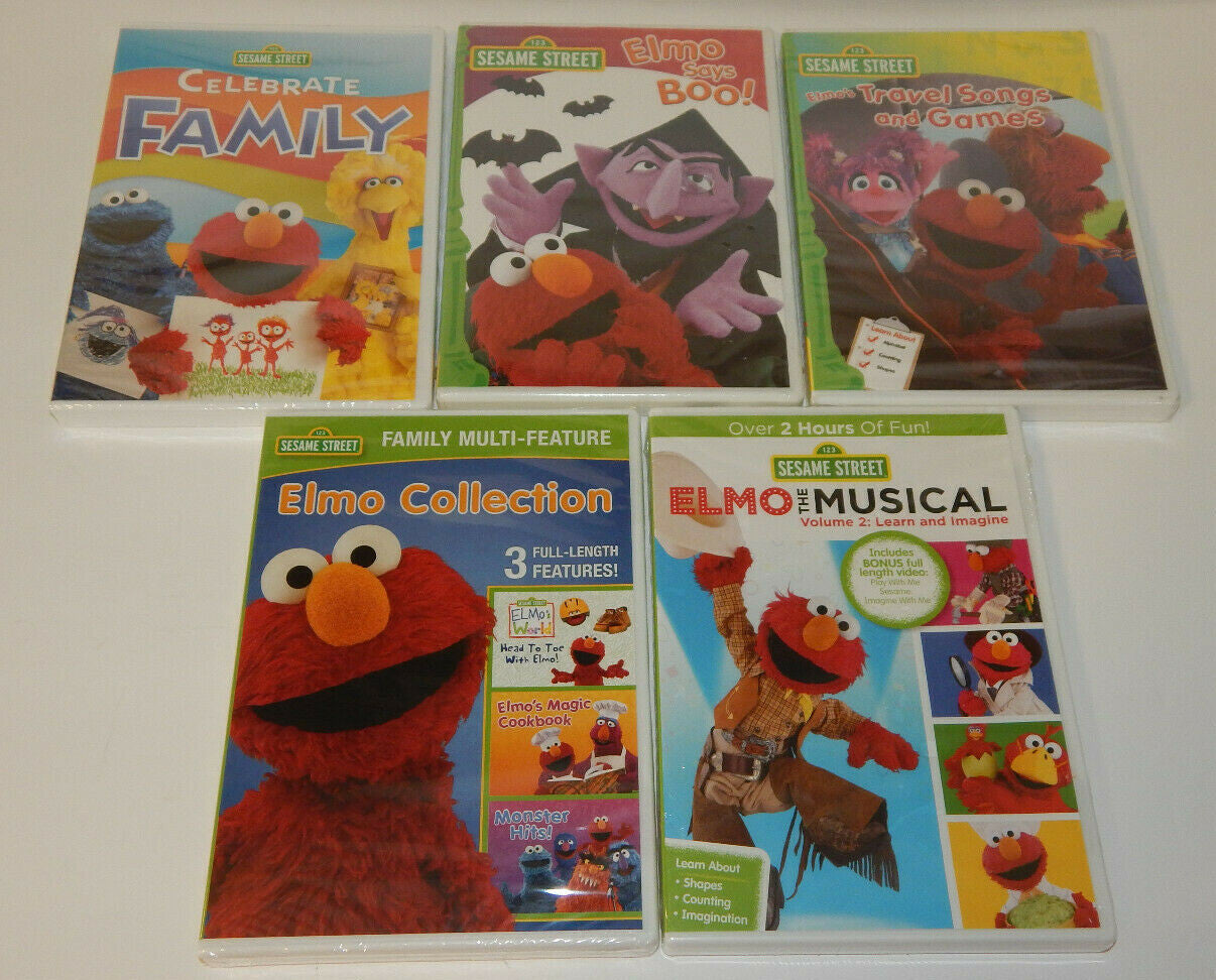 Lot of 5 Sesame Street Elmo DVD's Elmo Cookie Monster Songs Stories and More NEW