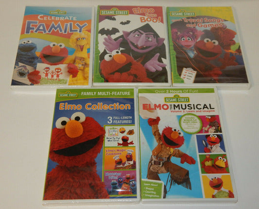 Lot of 5 Sesame Street Elmo DVD's Elmo Cookie Monster Songs Stories and More NEW