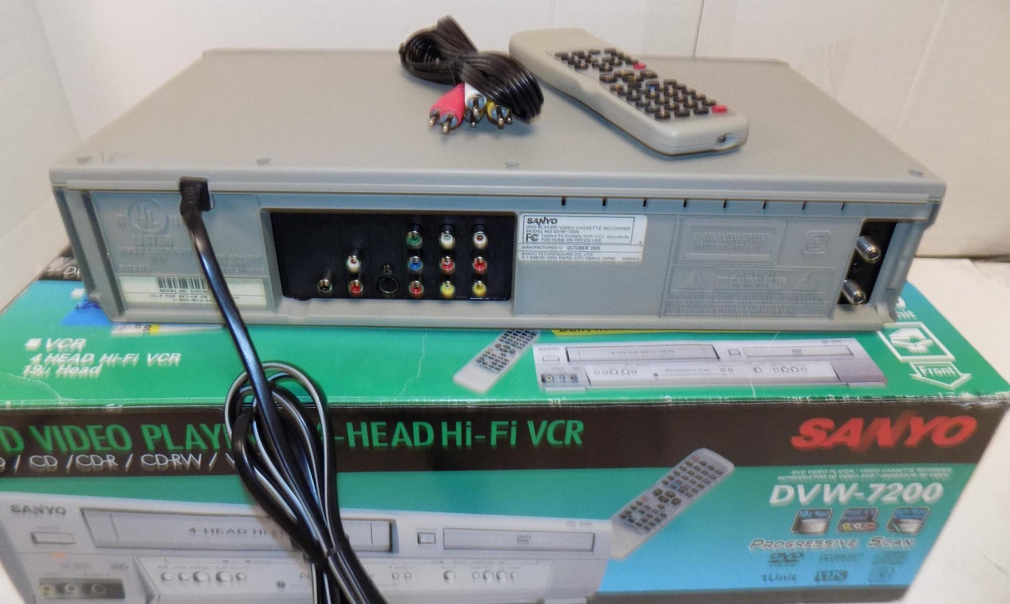 Sanyo DVW-7200 DVD VCR Combo with Remote, Manual, Cables and Hdmi Adapter