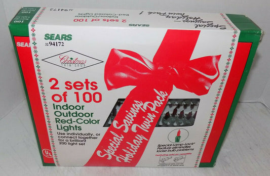 Vintage Sears 2 Sets Of 100 Red Christmas String Lights NIB